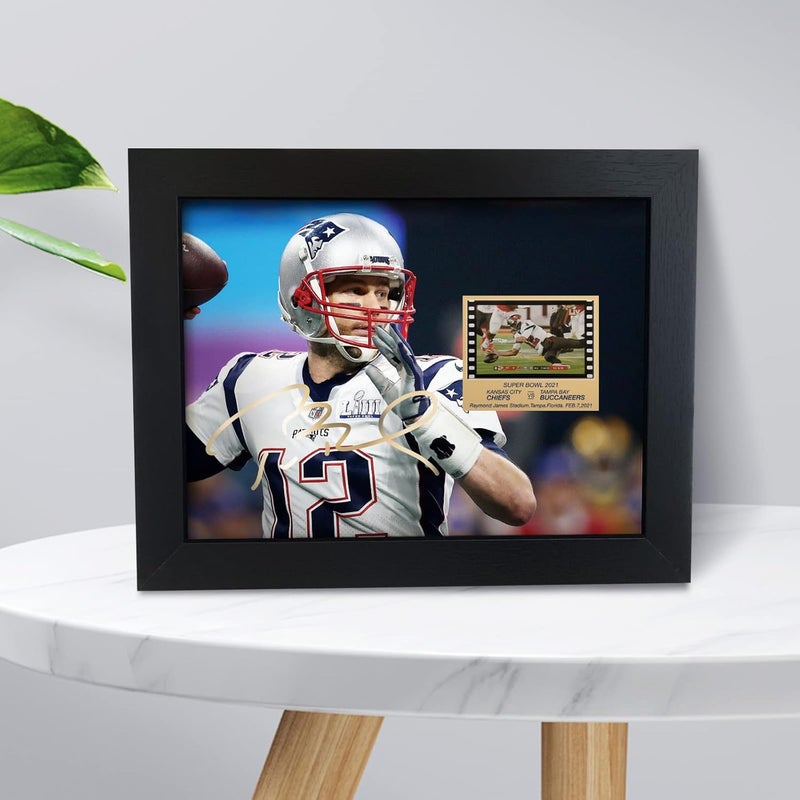 ORIMAMI Sport Fans Gifts - Signed Tom Brady Wooden Framed Photo Art Decor with 1x35mm Memorabilia Film Display,Cool Collectible Gifts for Football Fans - 8x6 Inches - Image 2